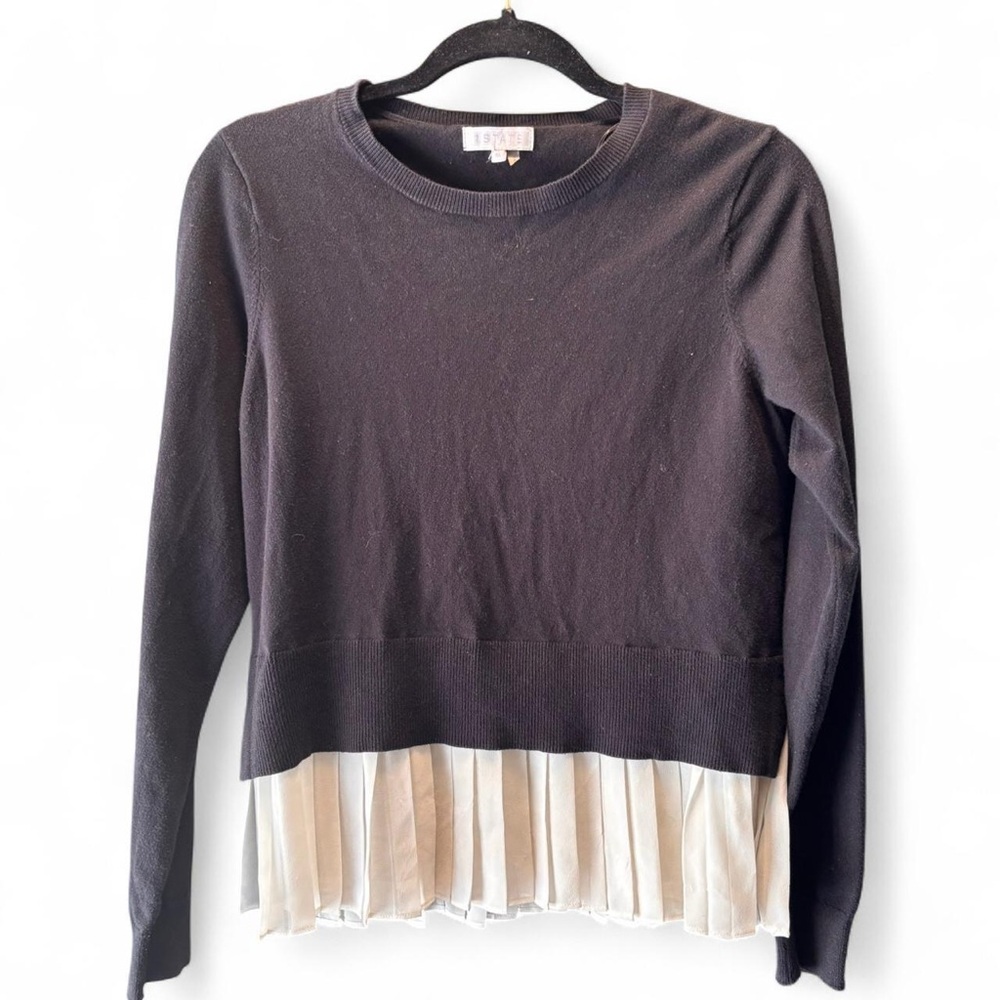 1.STATE Black Sweater Pleated Hem Layered Look | Size Medium